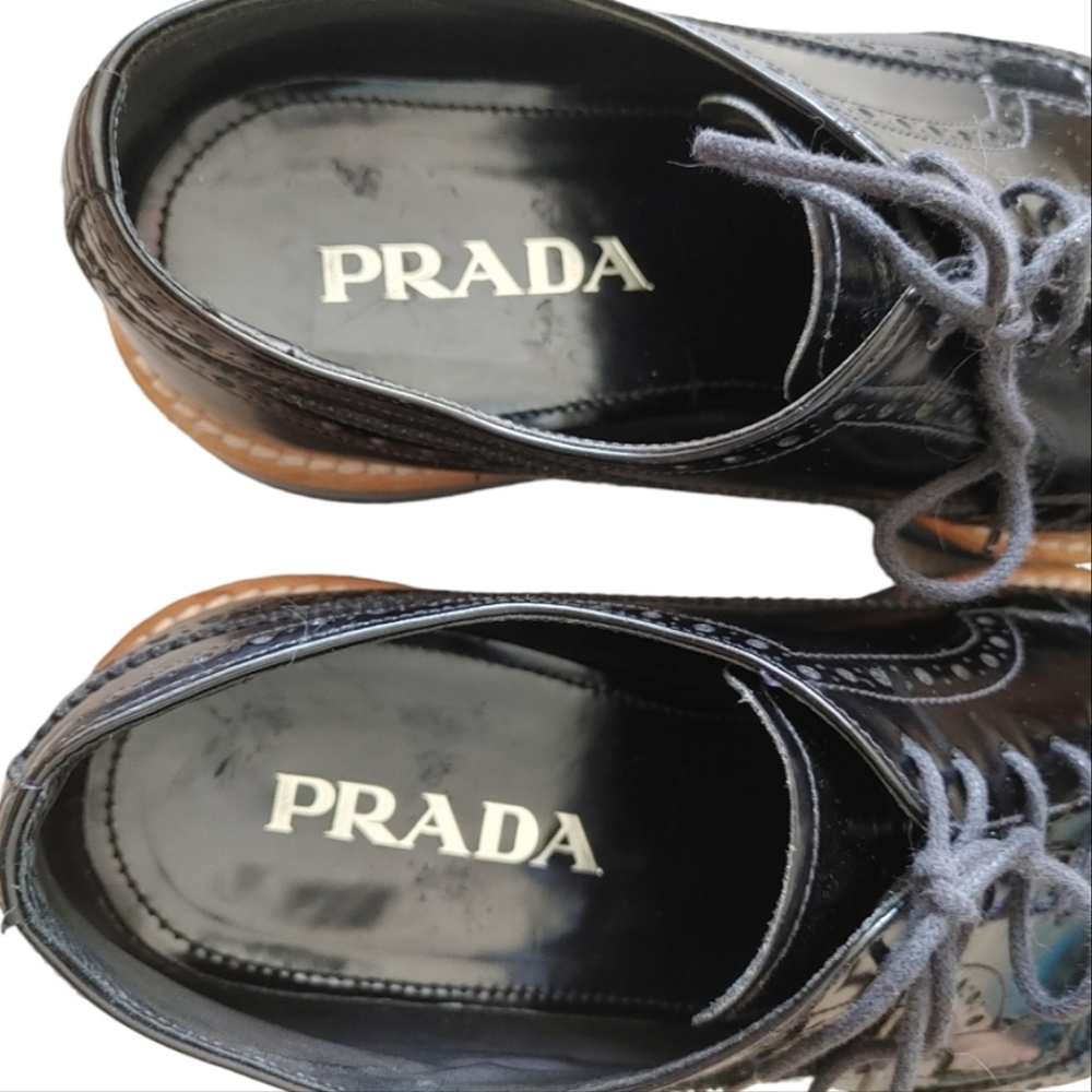 Prada Black Classic Leather Lace Up Laced Formal Shoes Derby - Picture 7 of 16